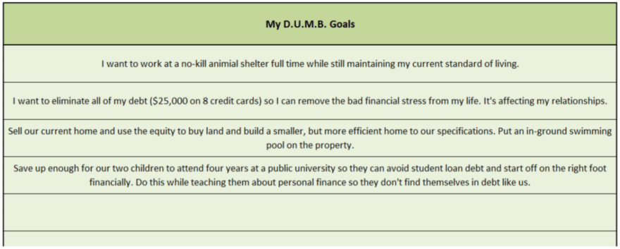 Examples of Long Term Financial Goals Worksheet